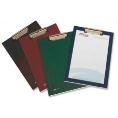 Portanotas pardo carton forrado pvc folio con pinza metalica burdeos