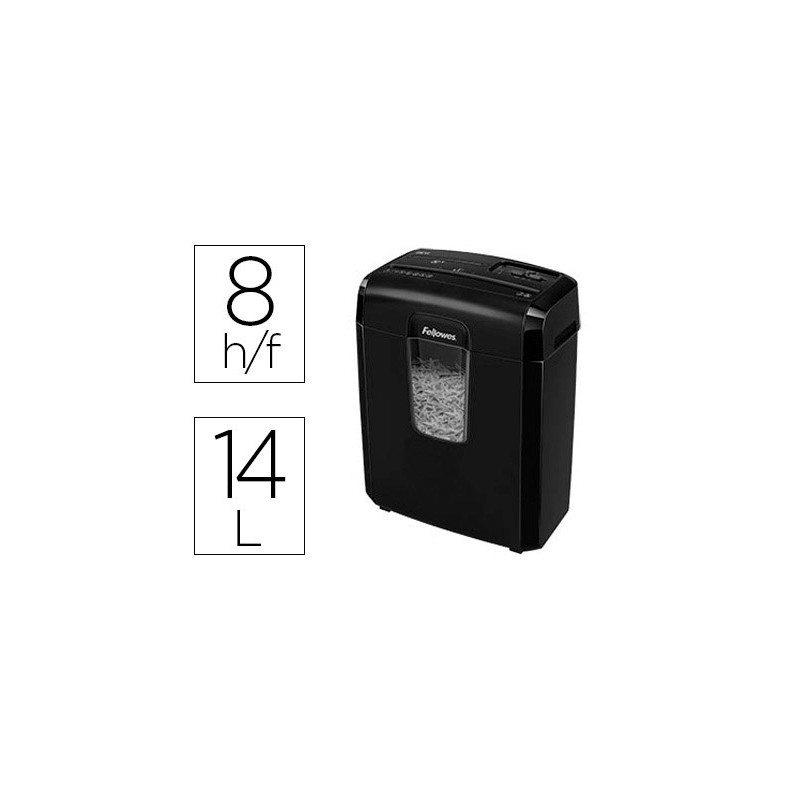 Destructora de documentos fellowes 8cd capacidad de corte 8h en particulas destruye grapas clips tarjetas y cd