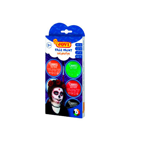 Crema maquillaje jovi face paint halloween caja de 6 botes colores surtidos 8 ml + accesorios