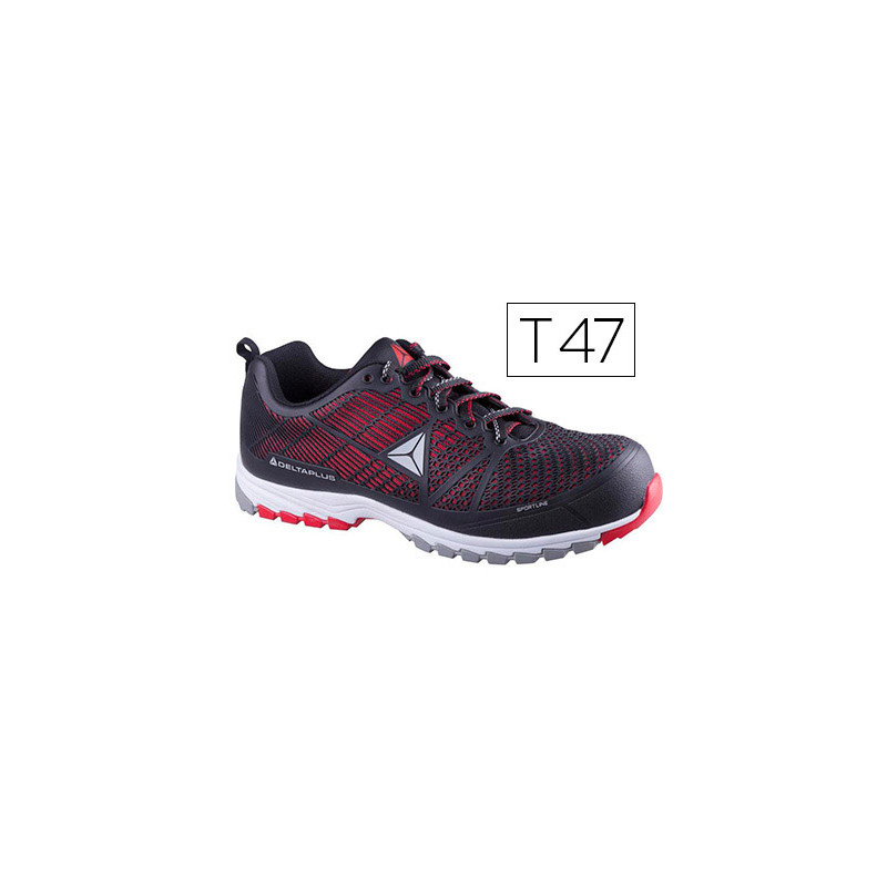 Zapatos de seguridad deltaplus de poliuretano y malla aireada s1p negro y rojo talla 47
