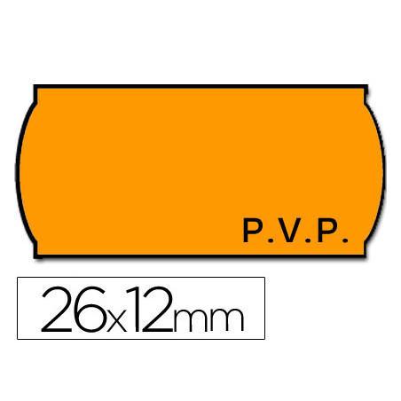 Etiquetas meto onduladas 26x12 mm pvp naranja fluor adh.2 rollo 1500 etiquetas