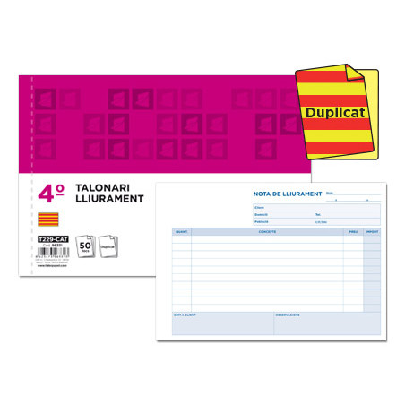 Talonario liderpapel entregas cuarto original y copia t229 apaisado texto en catalan