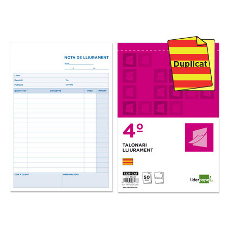 Talonario liderpapel entregas cuarto original y copia t226 texto en catalan
