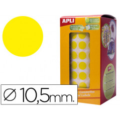 Gomets autoadhesivos circulares 10,5mm amarillo en rollo