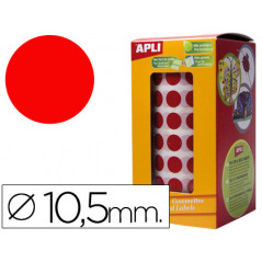 Gomets autoadhesivos circulares 10,5 mm rojo en rollo