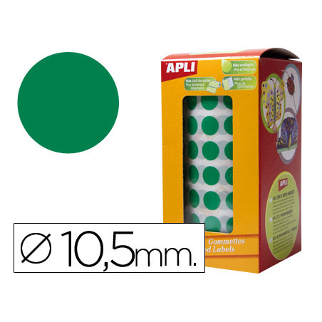 Gomets autoadhesivos circulares 10,5mm verde rollo de 5192 unidades
