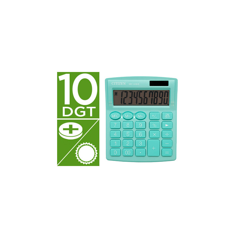 Calculadora citizen sobremesa sdc-810 10 dígitos 124x102x25 mm verde