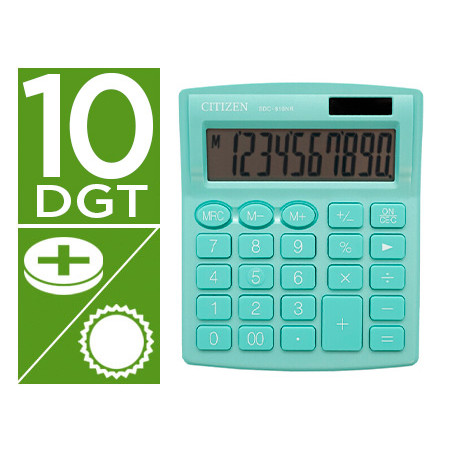 Calculadora citizen sobremesa sdc-810 nrgne 10 digitos 124x102x25 mm verde