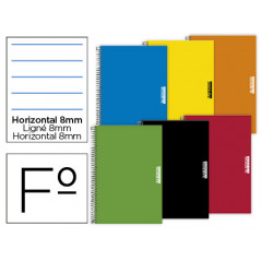 Cuaderno espiral papercop folio tapa extradura 80 hojas horizontal 8mm con margen 70 gr colores surtidos