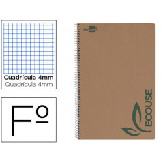 Cuaderno espiral liderpapel folio ecouse tapa cartulina kraft 80h papel reciclado 80 gr cuadro 4mm con margen