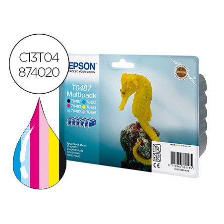 Ink-jet epson t0487 stylus dx3800 / r200 / r300 / rx500 / rx600 pack color + negro