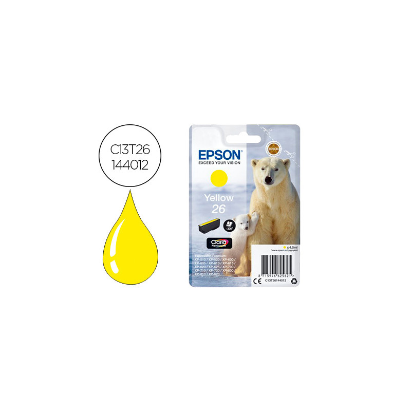 Ink-jet epson 26 xp600 / 605 / 700 / 800 amarillo 300 pag
