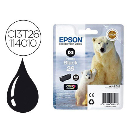 Ink-jet epson 26 xp600 / 605 / 700 / 800 negro 200 pag