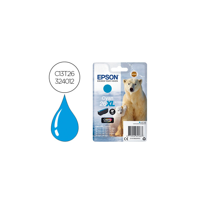 Ink-jet epson 26xl xp600 / 605 / 700 / 800 cyan 700 pag