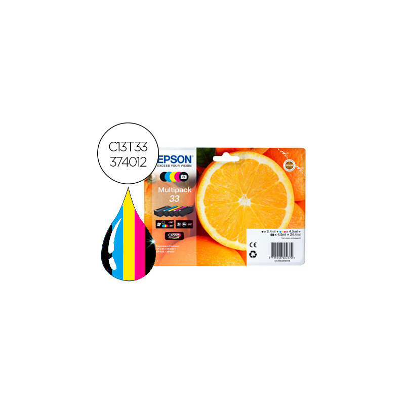 Ink-jet epson claria 33 t3337 xp530/630/635/830 multipack 4 colores negro / amarillo / cian / magenta
