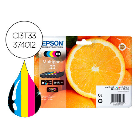 Ink-jet epson claria 33 t3337 xp530/630/635/830 multipack 4 colores negro / amarillo / cian / magenta