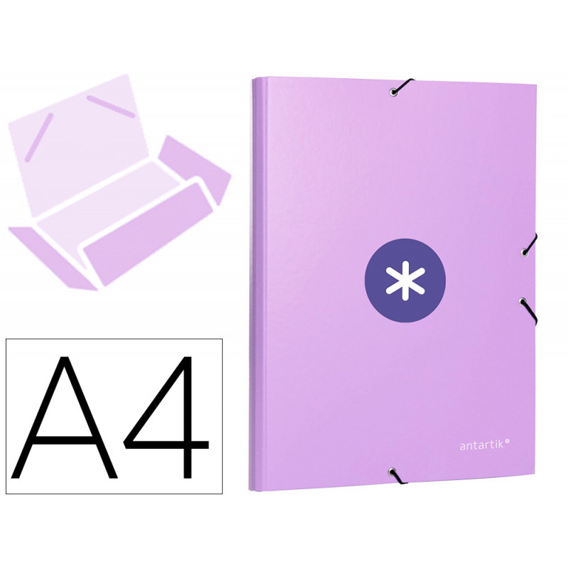 Carpeta antartik gomas tres solapas carton forrado a4 color lavanda