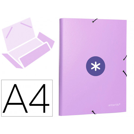 Carpeta antartik gomas tres solapas carton forrado a4 color lavanda