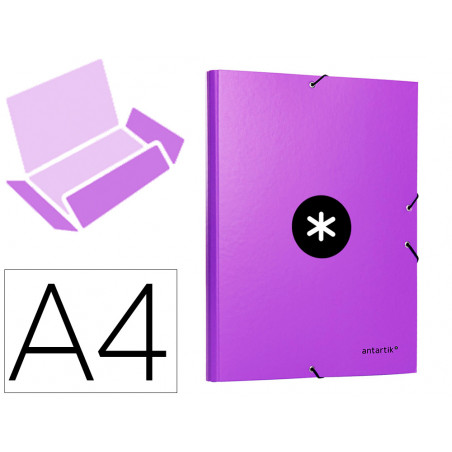 Carpeta liderpapel antartik gomas a4 3 solapas carton forrado color violeta