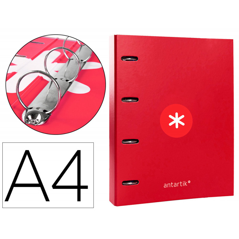 Carpeta con recambio antartik a4 cuadro 5mm forrada 4 anillas 40mm redondas con solapa color frambuesa