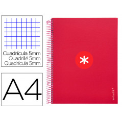 Cuaderno espiral liderpapel a4 micro antartik tapa forrada120h 100 gr cuadro 5mm 5 banda4 taladros color frambuesa