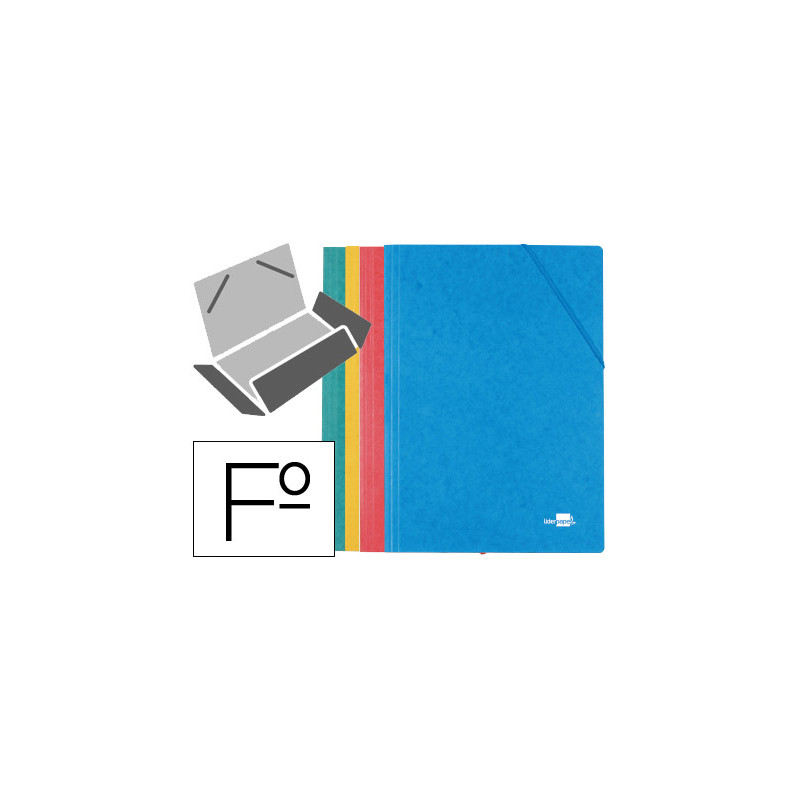 Carpeta liderpapel gomas tres solapas carton simil prespan folio pack de 4 unidades colores surtidos