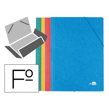 Carpeta liderpapel gomas tres solapas carton simil prespan folio pack de 4 unidades colores surtidos