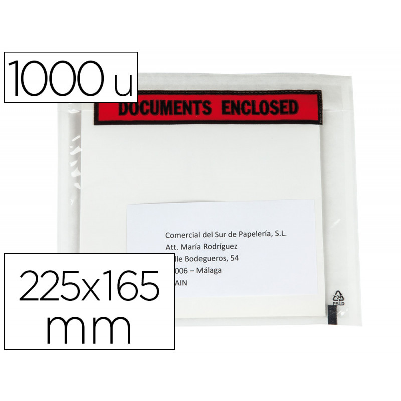 Sobre autoadhesivo q-connect portadocumentos 225x165 mm sin ventana paquete de 1000 unidades