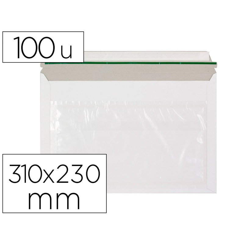 Sobre autoadhesivo q-connect portadocumentos 310x230 mm ventana transparente paquete de 100 unidades