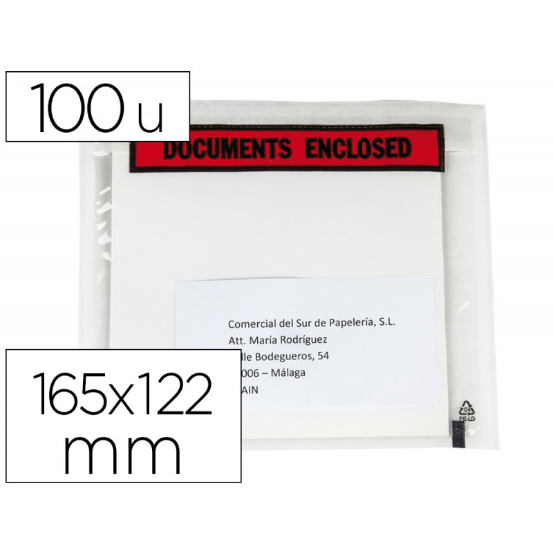 Sobre autoadhesivo q-connect portadocumentos 165x122 mm sin ventana paquete de 100 unidades