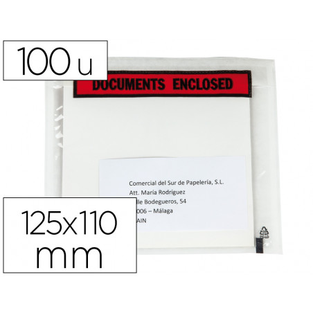 Sobre autoadhesivo q-connect portadocumentos multilingue 125x110 mm sin ventana paquete de 100 unidades
