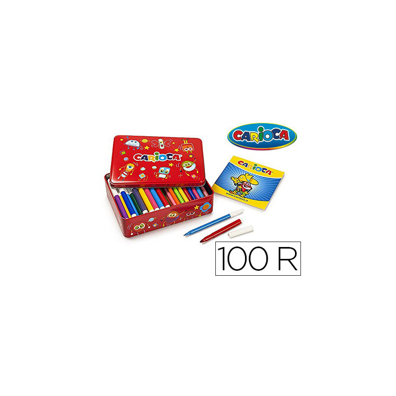 Rotulador carioca color kit caja metalica de 100 unidades surtidas + album colorear