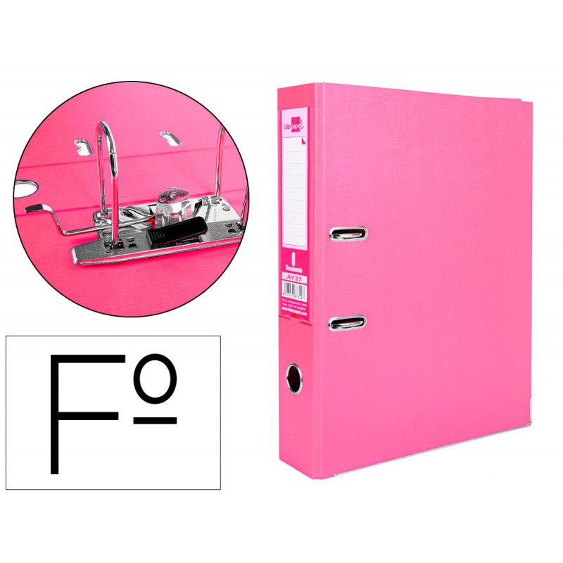 Archivador de palanca liderpapel folio documenta forrado pvc con rado lomo 75 mm rosa compresor metalico