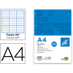 Recambio liderpapel a4 100 hojas 100 g/m2 rayado nº 46 4 taladros
