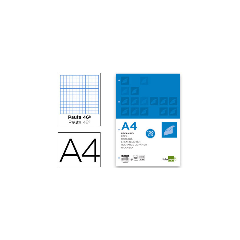 Recambio liderpapel a4 100 hojas 100g/m2 rayado nº 46 4 taladros