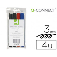Rotulador q-connect marcador permanente estuche de 4 colores surtidos punta redonda 3.0 mm