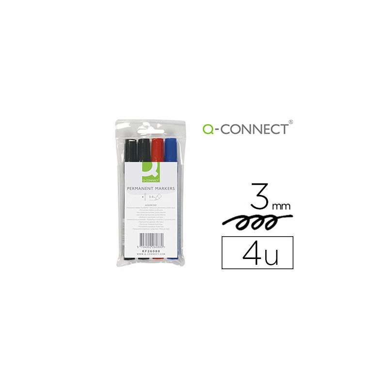 Rotulador q-connect marcador permanente estuche de 4 colores surtidos punta redonda 3.0 mm Rotulador q-connect marcador permanente estuche de 4 colores surtidos punta redonda 3.0 mm
