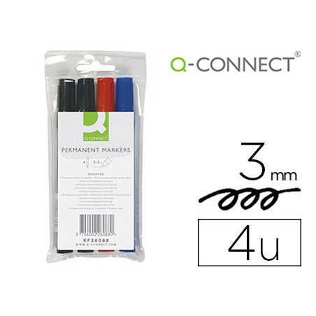 Rotulador q-connect marcador permanente estuche de 4 colores surtidos punta redonda 3.0 mm