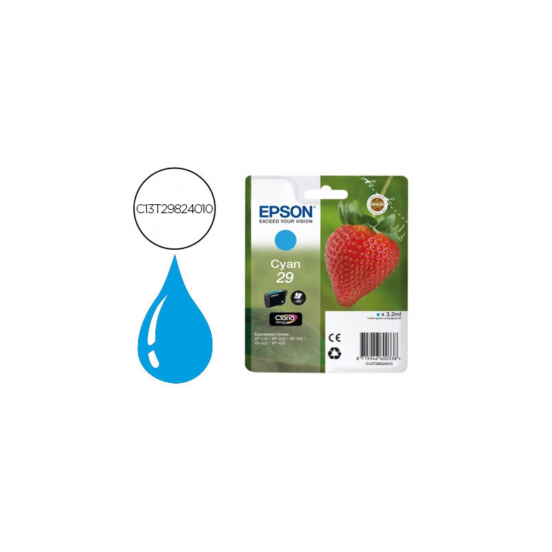 Ink-jet epson home 29 t2982 xp435/330/335/332/430/235/432 cian 175 pag