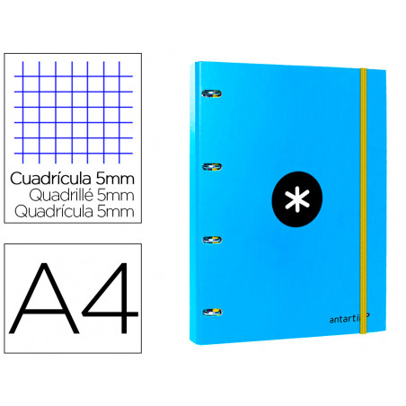Carpeta con recambio antartik a4 cuadro 5mm forrada 4 anillas 25mm redondas color azul