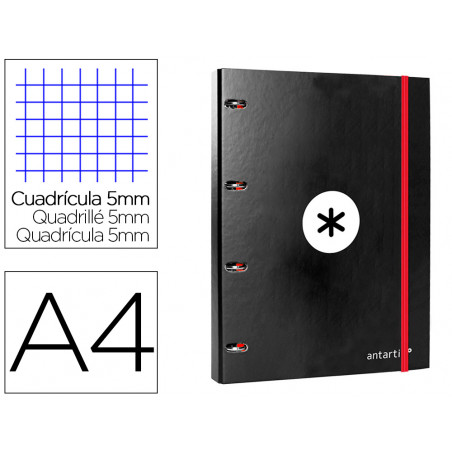 Carpeta con recambio liderpapel antartik a4 cuadro 5mm forrada 4 anillas 25mm redondas color negro