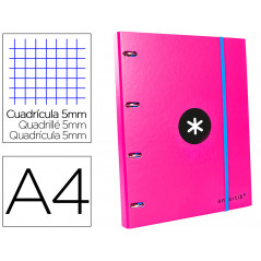 Carpeta con recambio liderpapel antartik a4 cuadro 5 mm forrada 4 anillas 25mm color rosa