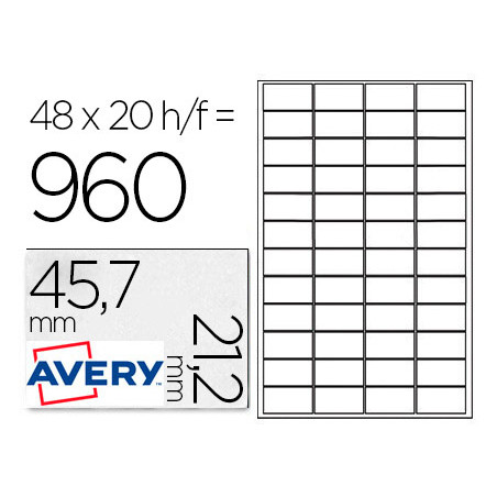 Etiqueta adhesiva avery poliester plata 45,7 x 21,2 mm laser pack de 960 unidades