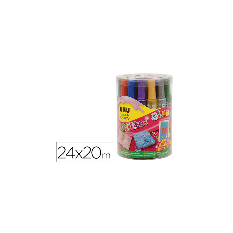 Purpurina pegamento uhu glitter glue mix bote 24 unidades colores surtidos 20 ml