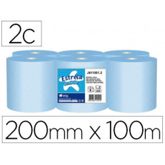 Papel secamanos amoos 2 capas 200 mm x 100 mt color azul paquete de 6 rollos