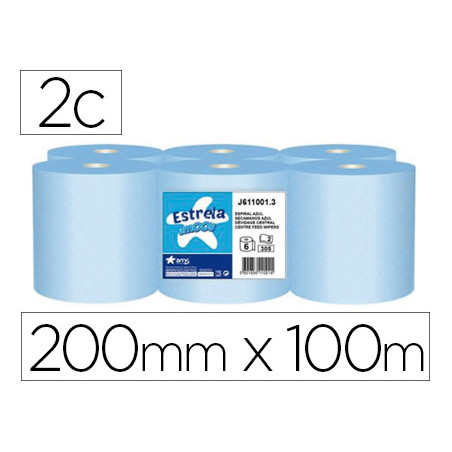 Papel secamanos amoos 2 capas professional 200 mm x 125 mt color azul paquete de 6 rollos