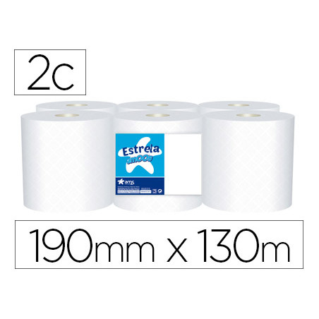 Papel secamanos amoos 2 capas 190 mm x 130 mt paquete de 6 rollos