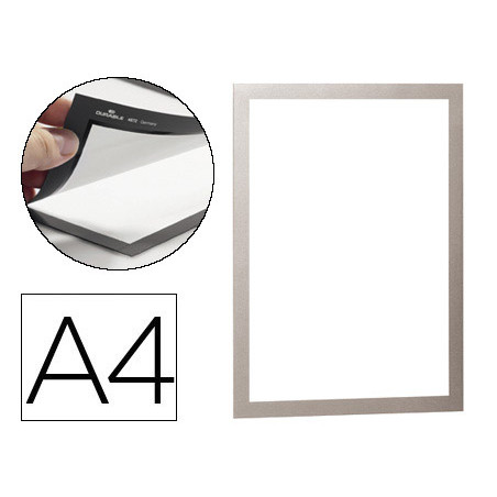 Marco porta anuncios durable magnetico din a4 dorso adhesivo removible color plata pack de 2 unidades