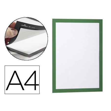 Marco porta anuncios durable magnetico din a4 dorso adhesivo removible color verde pack de 2 unidades