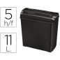 Destructora de documentos fellowes p-25s capacidad de corte 5 hojas corte en tiras papelera 11 litros